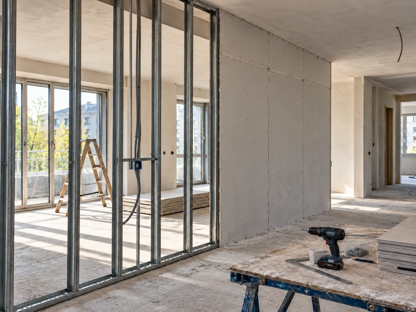 Trockenbauwand mit Metallständerwerk